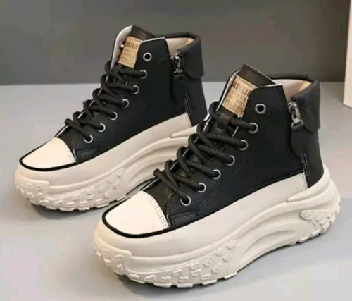 Women's Platform Sneakers Lace Up Side Zipper High Top Skate Sho - photo 3