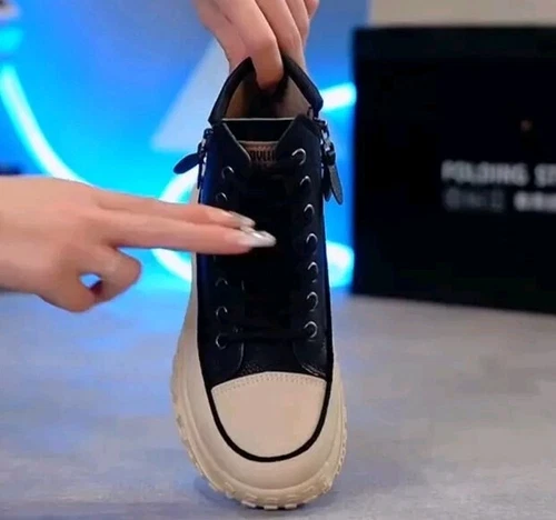 Women's Platform Sneakers Lace Up Side Zipper High Top Skate Sho - photo 4