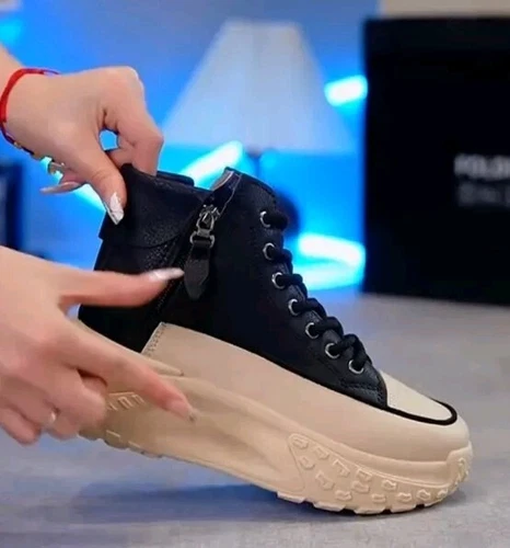 Women's Platform Sneakers Lace Up Side Zipper High Top Skate Sho - photo 5