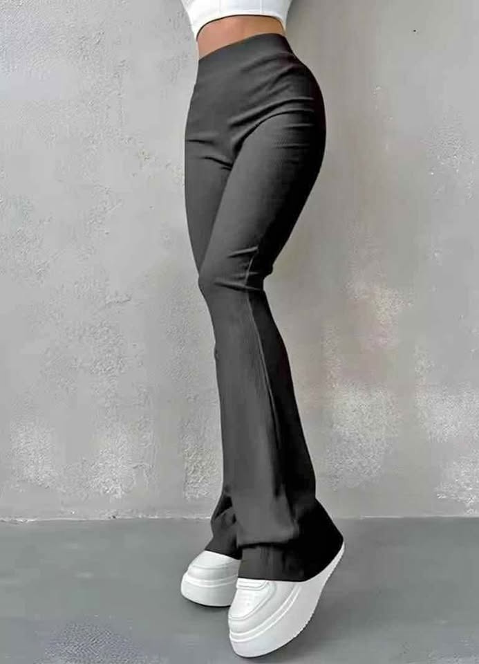 Women's Ribbed Flared High Waist Sports Trousers XL