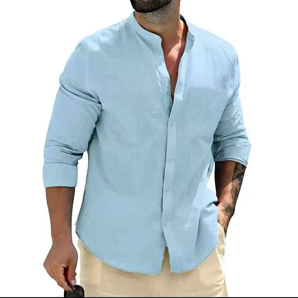 casual men's long-sleeved cotton shirt