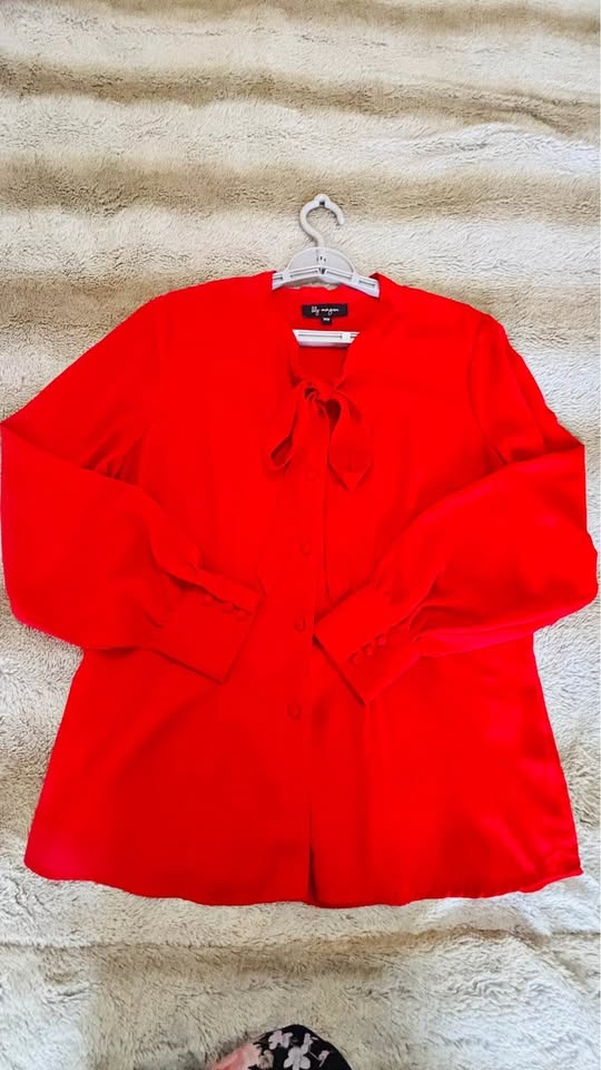 Red Tie-Neck Blouse – Size M