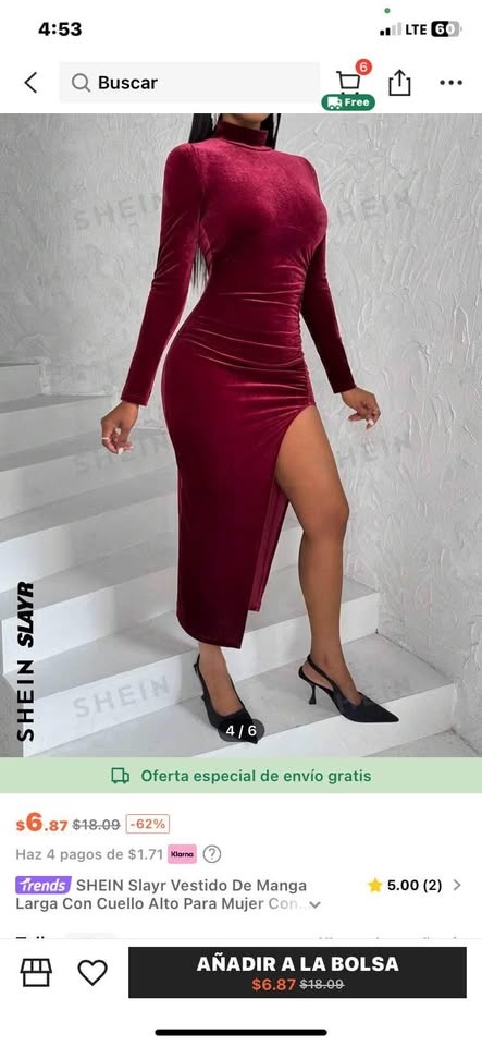 Slayr Velvet Dress, High Neck, Split Hem, Size M - photo 3