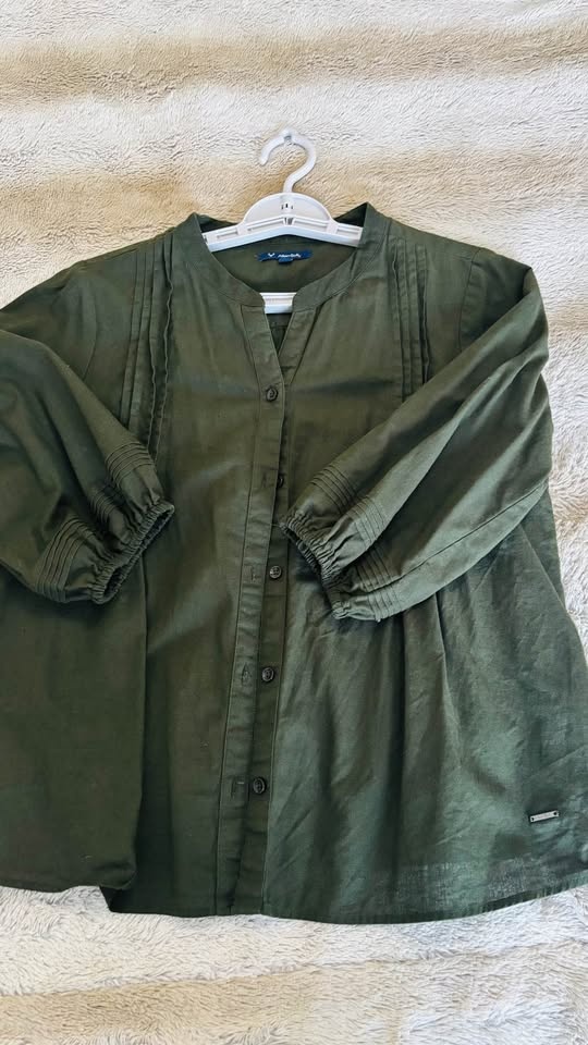 Allen Solly Olive Green Pleated Blouse M - photo 3