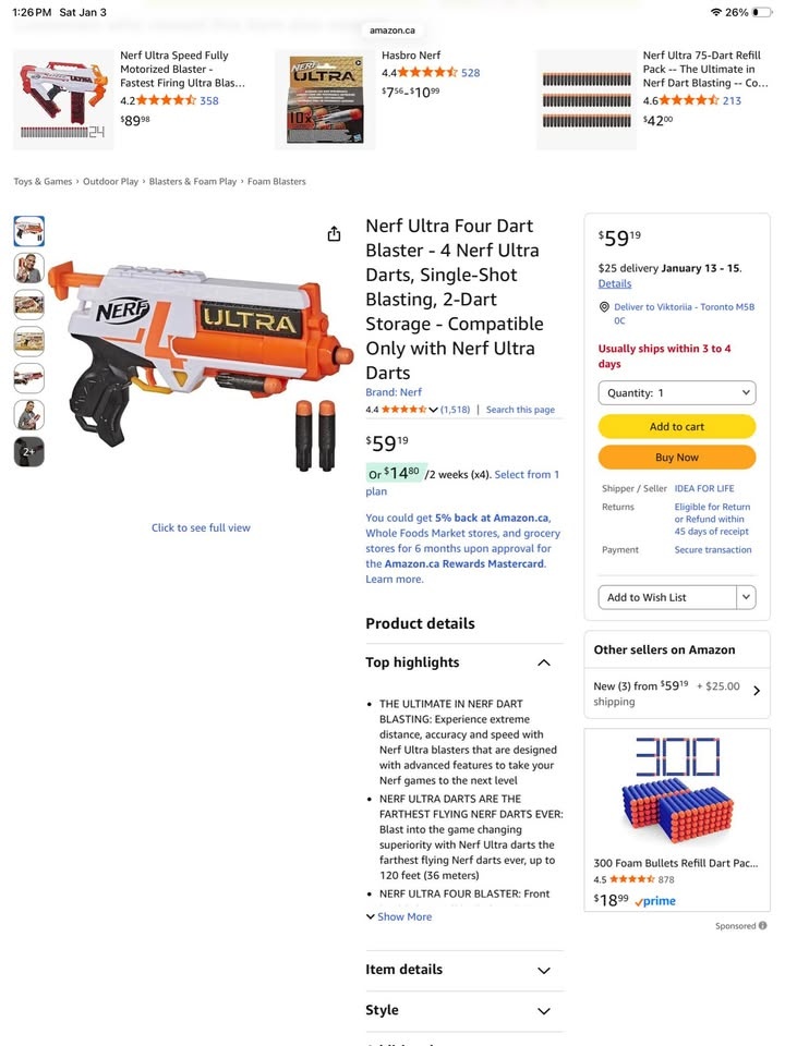 Nerf Ultra Four Dart Blaster toy - 4 Nerf Ultra Darts - photo 3