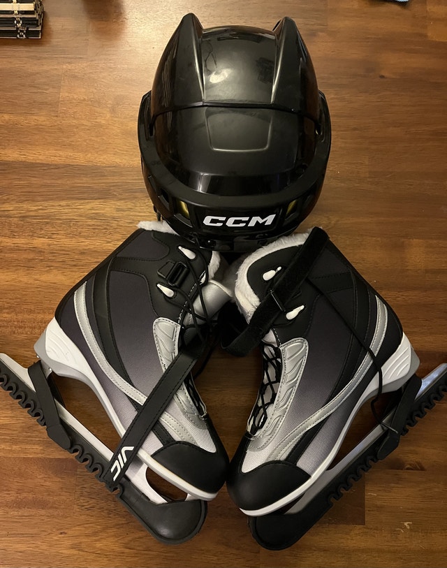 VIC Ice Skates (US7) + Helmet (S) + Bag