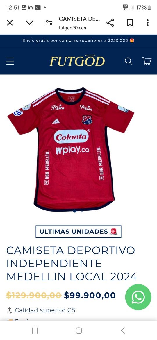 Deportivo Independiente Medellin Colombian soccer jersey, unisex