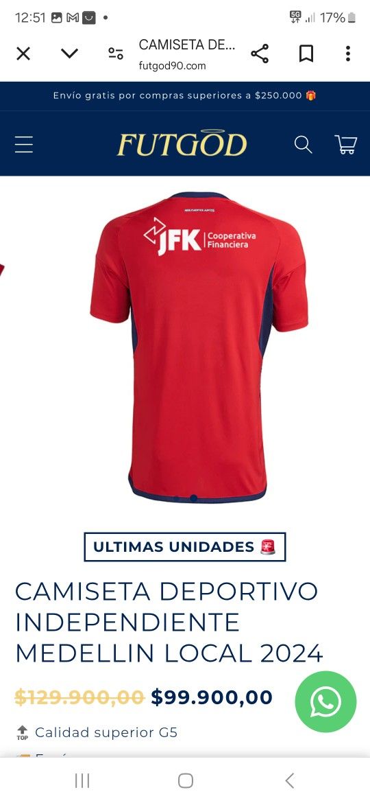 Deportivo Independiente Medellin Colombian soccer jersey, unisex - photo 2