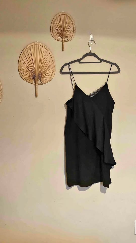 MANGO Satin Black Dress-medium