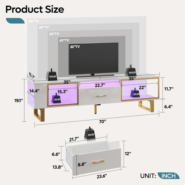 TV Stand 65/75 Inch NEW! UNOPENED! white/gold - photo 4