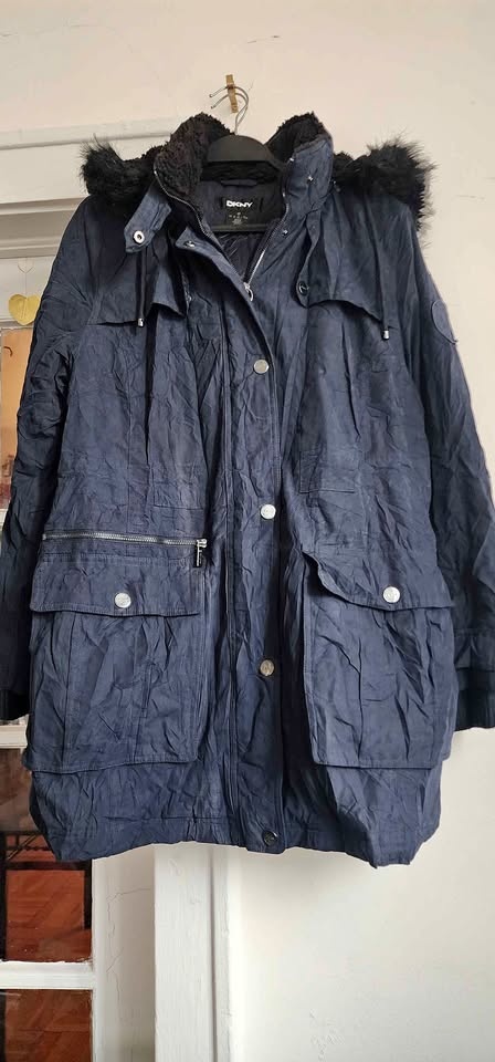 DKNY faux fur hooded anorak coat
