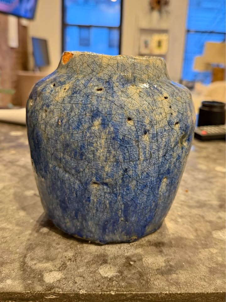Anthropologie blue ceramic pot - 6 inches high