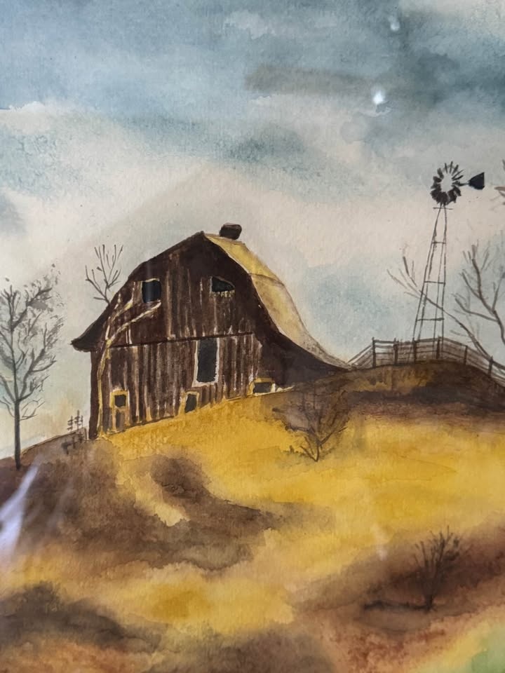 Vintage Framed Original Watercolor – Rustic Barn - photo 3