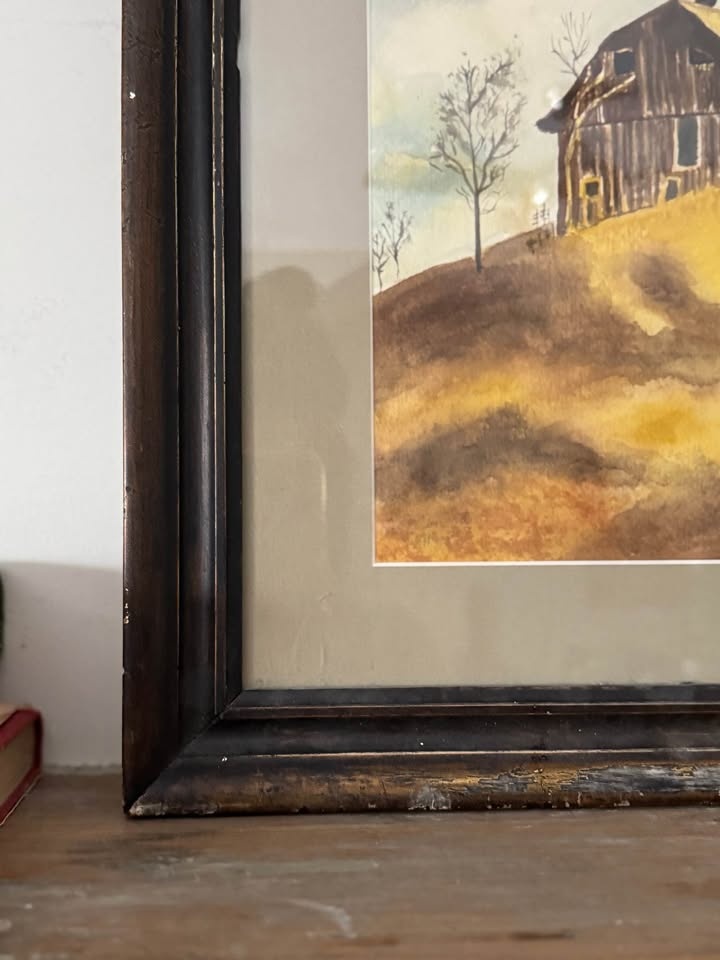 Vintage Framed Original Watercolor – Rustic Barn - photo 4