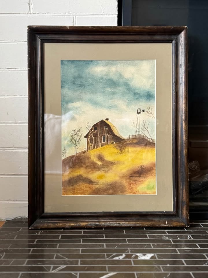 Vintage Framed Original Watercolor – Rustic Barn - photo 5
