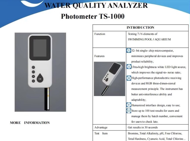Water Quality Analyzer TS-1000 Home Pool Multi-parameter Tester - photo 2