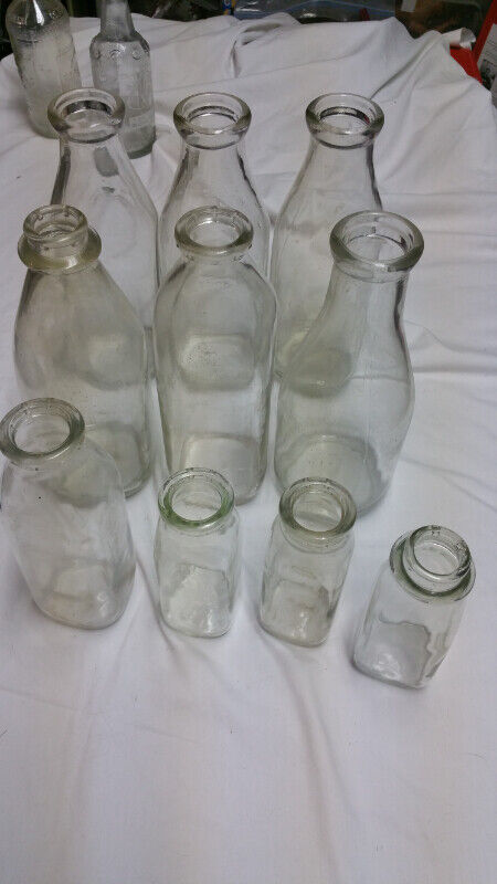 10 VINTAGE MIX GLASS MILK BOTTLE