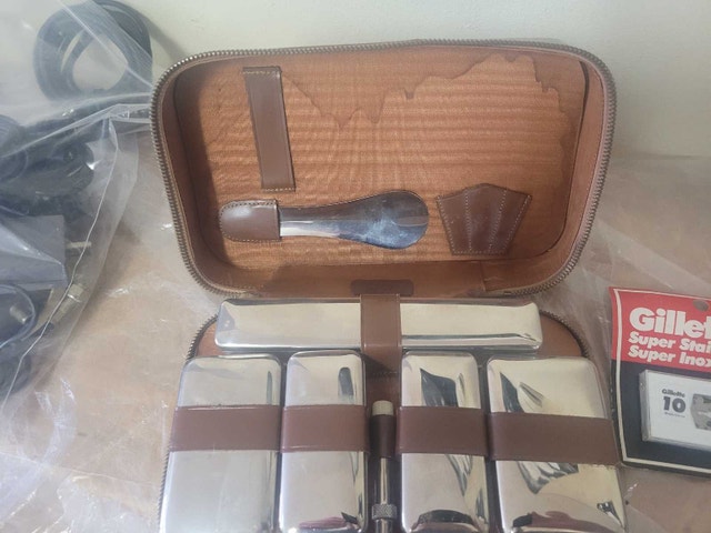 Vintage Mens Travel Grooming Kit Vanity Set Leather Case - photo 3