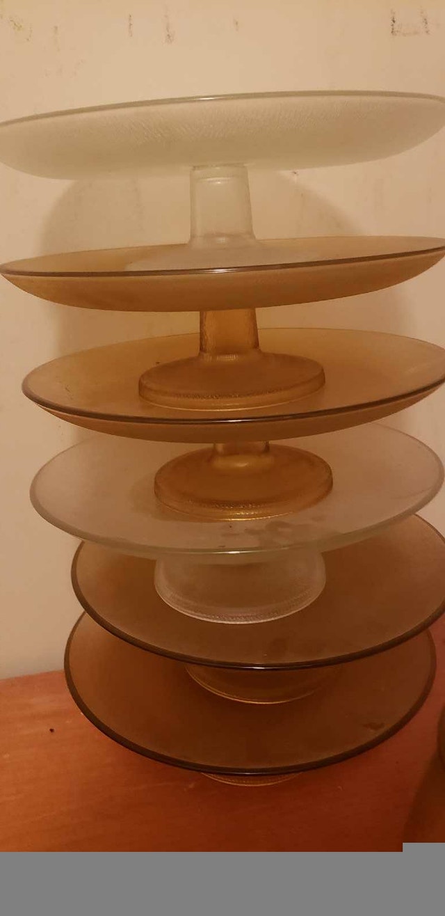 Vintage 6 Amber glass cake plate 2 glass cookies jar - photo 3