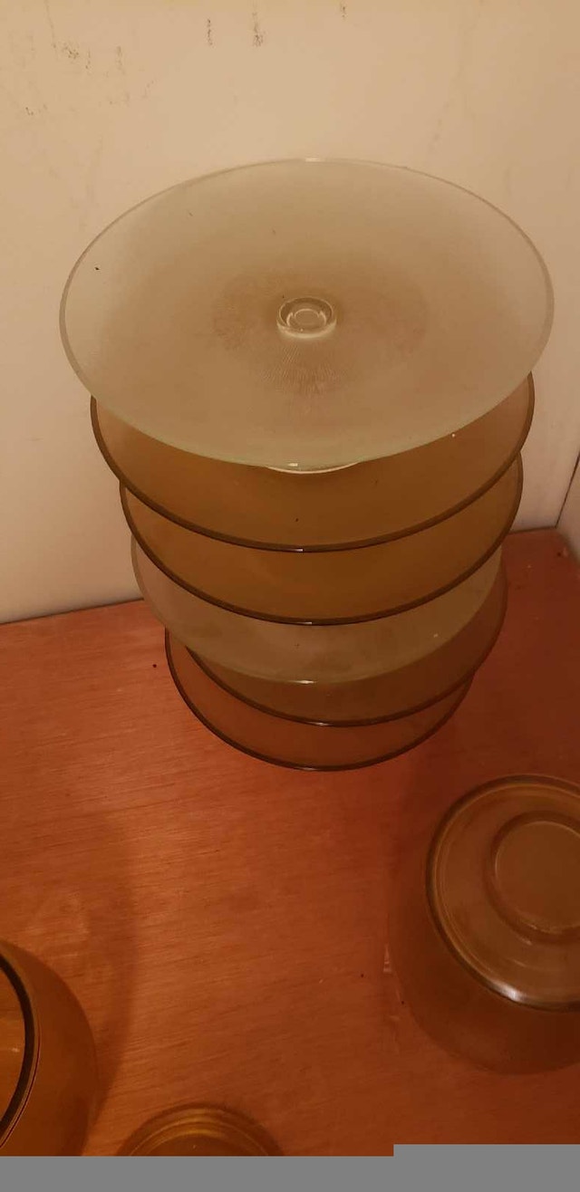 Vintage 6 Amber glass cake plate 2 glass cookies jar - photo 4