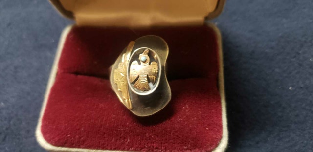 VINTAGE 10K GOLD 925 SILVER TURQUOISE NAVAJO INDIAN RING - photo 2