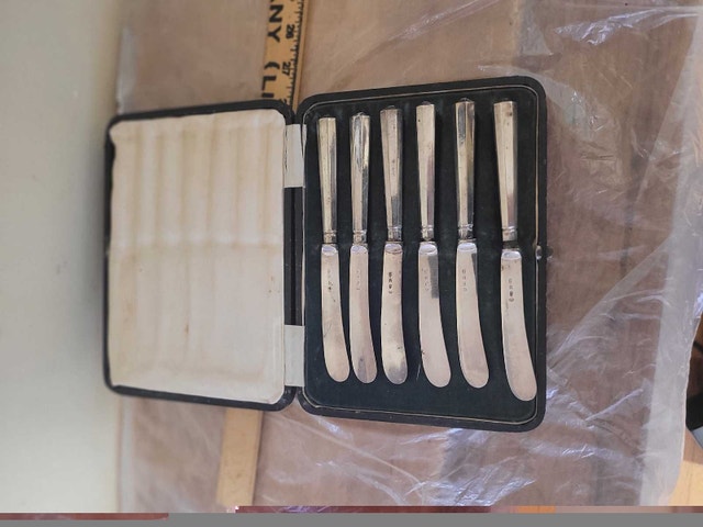 ANTIQUE 6 Butter Knife Set original Case