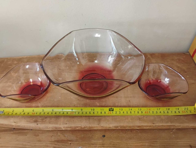 Vintage Ruby Glass Chips Dip Serving Bowls Indiana Cranberry