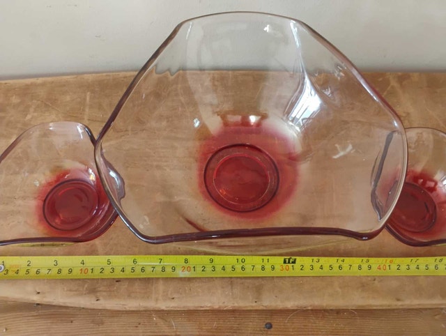 Vintage Ruby Glass Chips Dip Serving Bowls Indiana Cranberry - photo 2