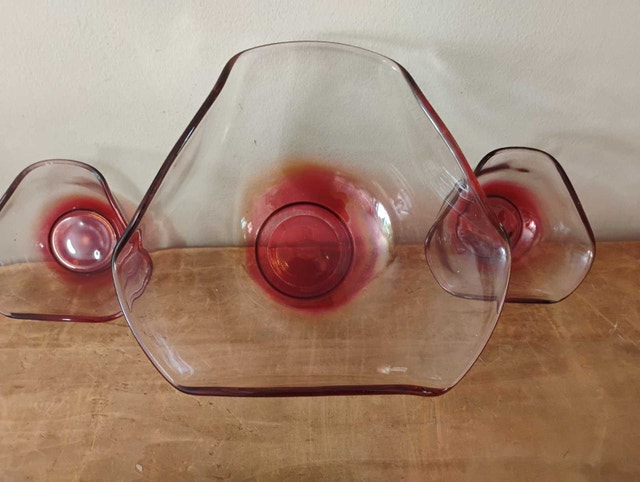 Vintage Ruby Glass Chips Dip Serving Bowls Indiana Cranberry - photo 4
