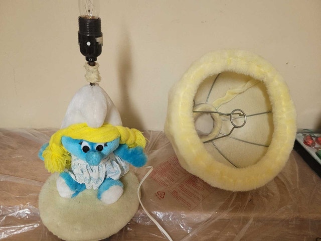 Rare Vintage Ganz Bros Furry Smurf Smurfette Electric Lamp - photo 2