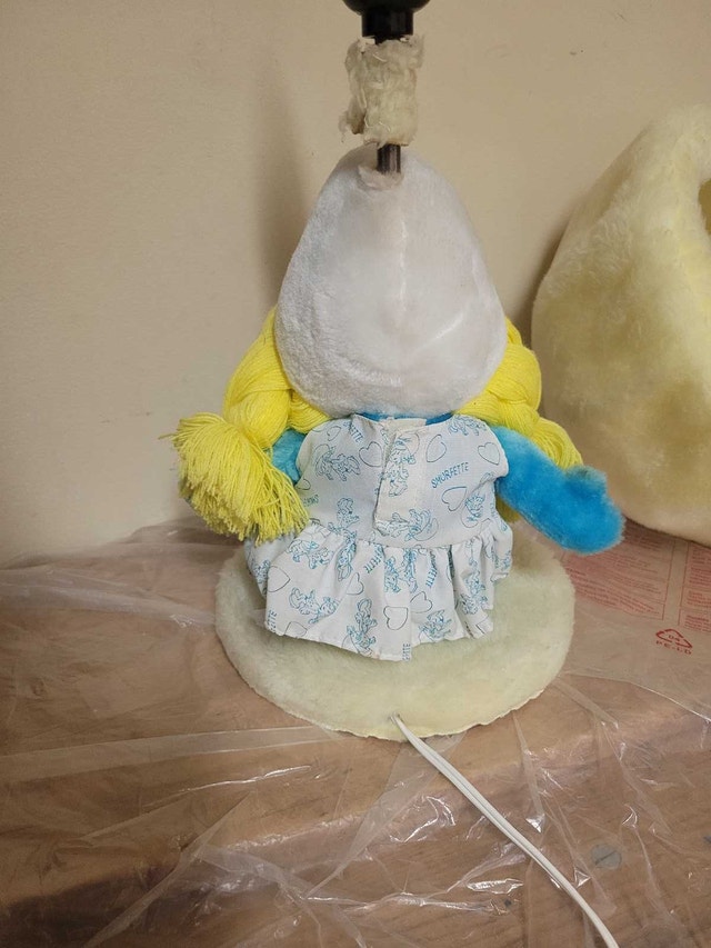 Rare Vintage Ganz Bros Furry Smurf Smurfette Electric Lamp - photo 4
