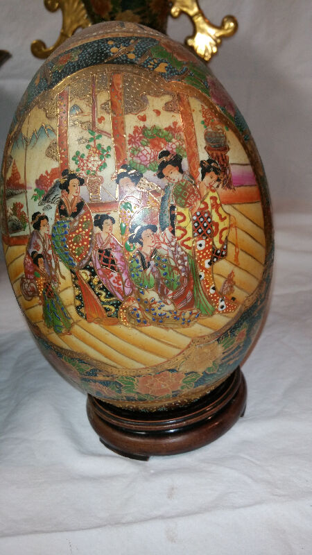7 Set SATSUMA Vase Bowl Eggs Hand Painted Enamel - photo 2