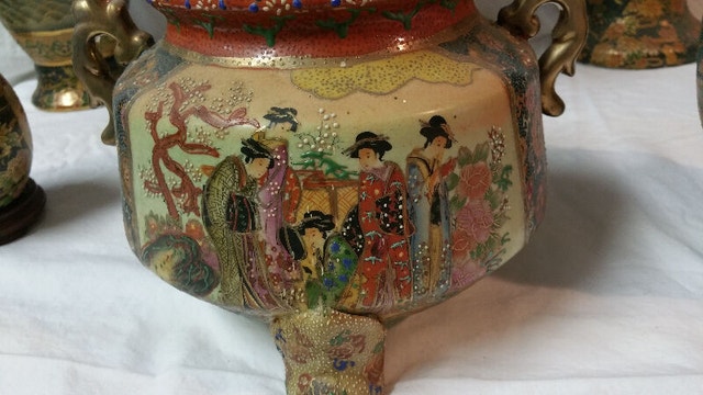 7 Set SATSUMA Vase Bowl Eggs Hand Painted Enamel - photo 4
