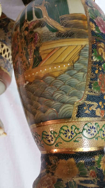 7 Set SATSUMA Vase Bowl Eggs Hand Painted Enamel - photo 5