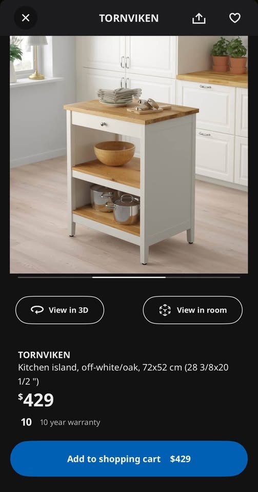 IKEA TÖRNVIKEN Kitchen Island – Off-White / Oak (72 × 52 cm) - photo 2