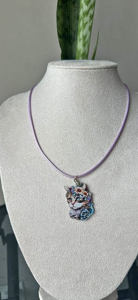 Whimsical Flower Crown Cat Necklace