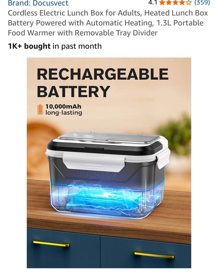 Cordless Heated Lunch Box – Battery Powered (1.3L) - photo 3