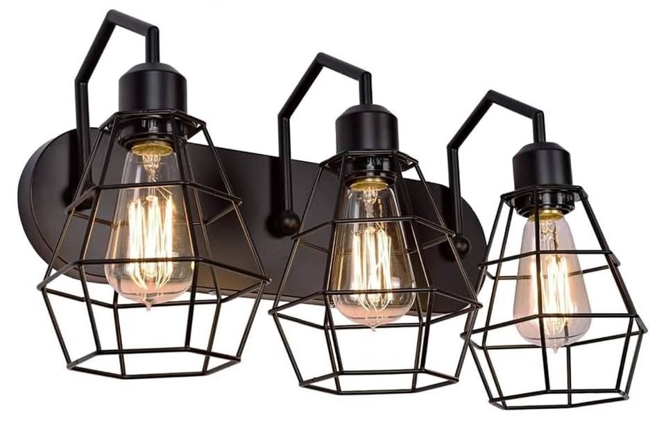3-Light Bathroom Vanity Light – Rustic Farmhouse, Black Metal –