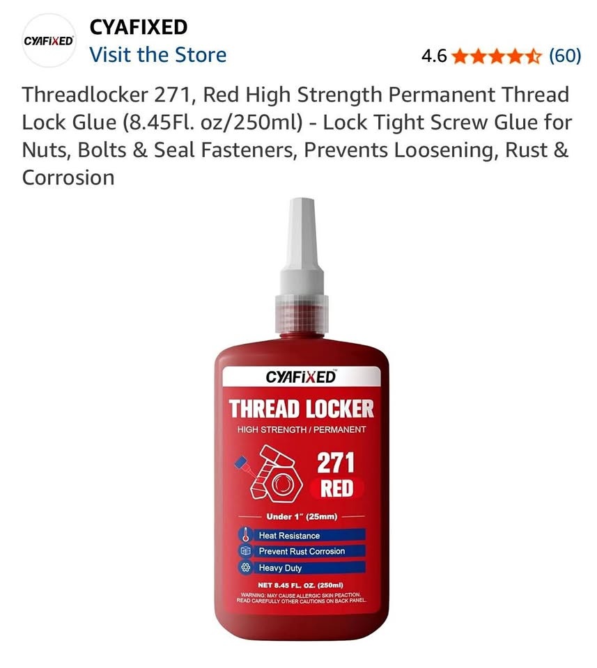 Threadlocker 271, Red High Strength Permanent Thread Lock Glue 2