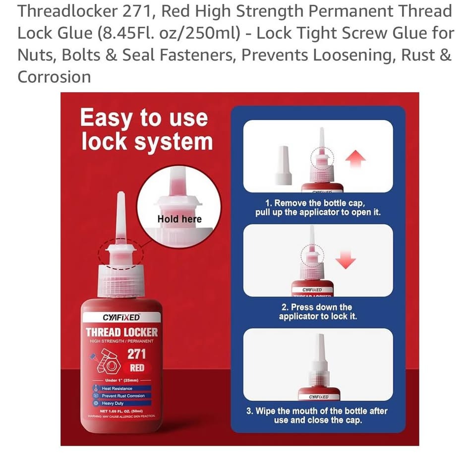 Threadlocker 271, Red High Strength Permanent Thread Lock Glue 2 - photo 3