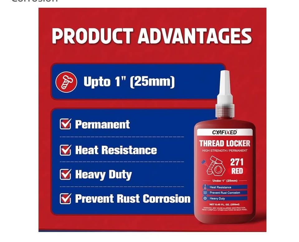 Threadlocker 271, Red High Strength Permanent Thread Lock Glue 2 - photo 4