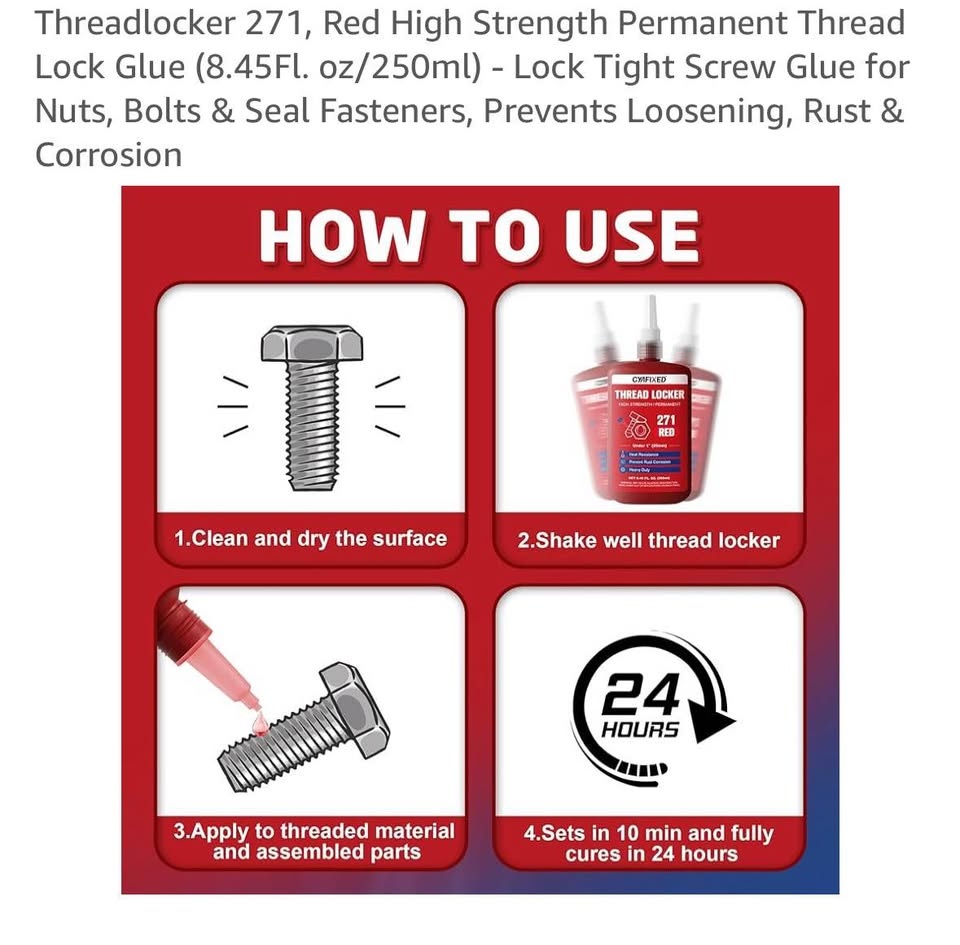 Threadlocker 271, Red High Strength Permanent Thread Lock Glue 2 - photo 5