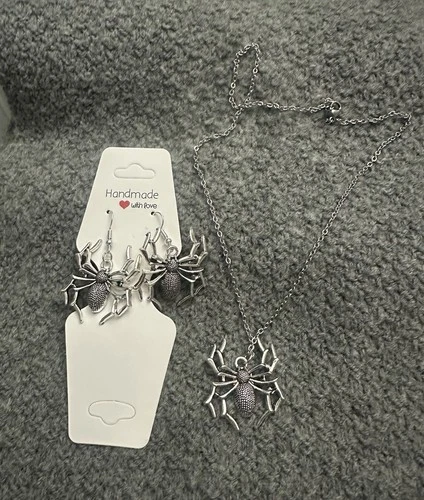 Gothic Spider earings With Necklace Set