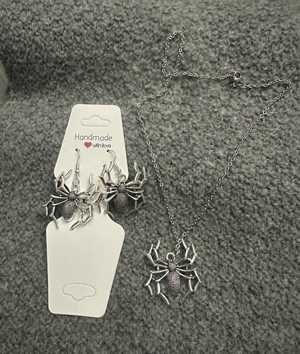Gothic Spider earings With Necklace Set