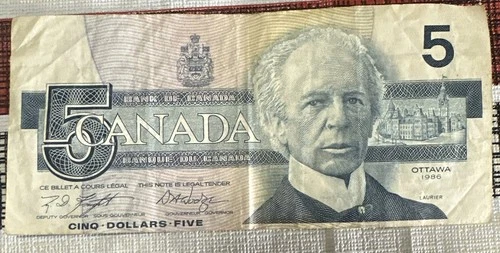 5 Canada dollar bill 1986