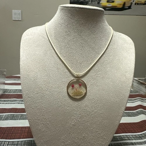 Dried pressed flowers pendant necklace