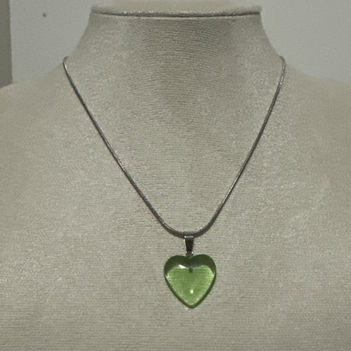 Clear green heart necklace