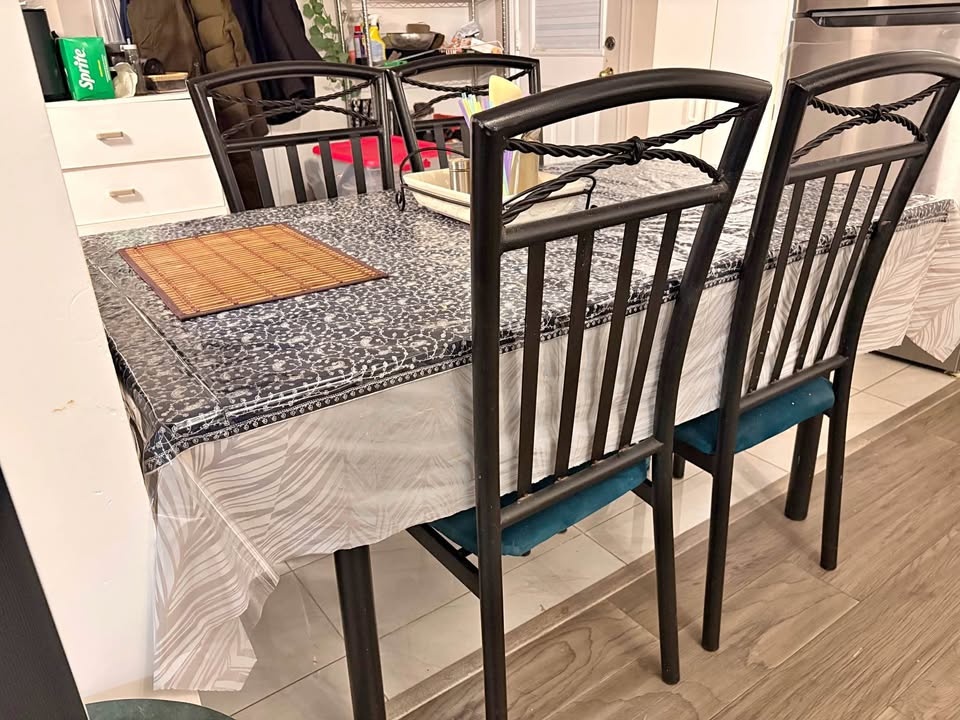 Glass dining table with chairs
