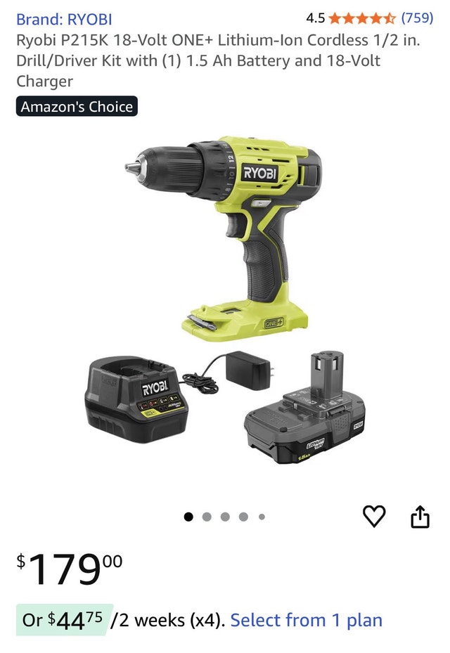 Ryobi 18V Cordless 1/2 in. Drill/Driver Kit - NEW - photo 3