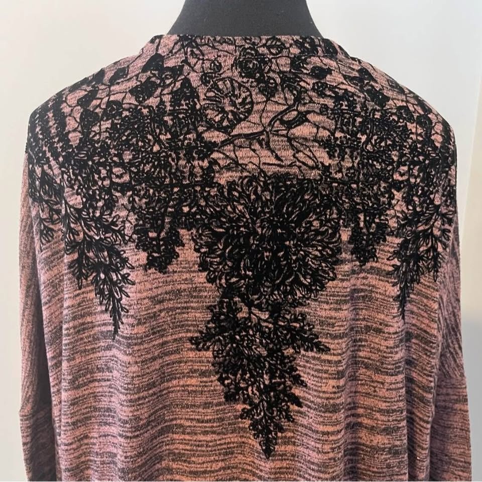Open Front Cardigan With Velvet Floral Detail Size Medium - photo 3
